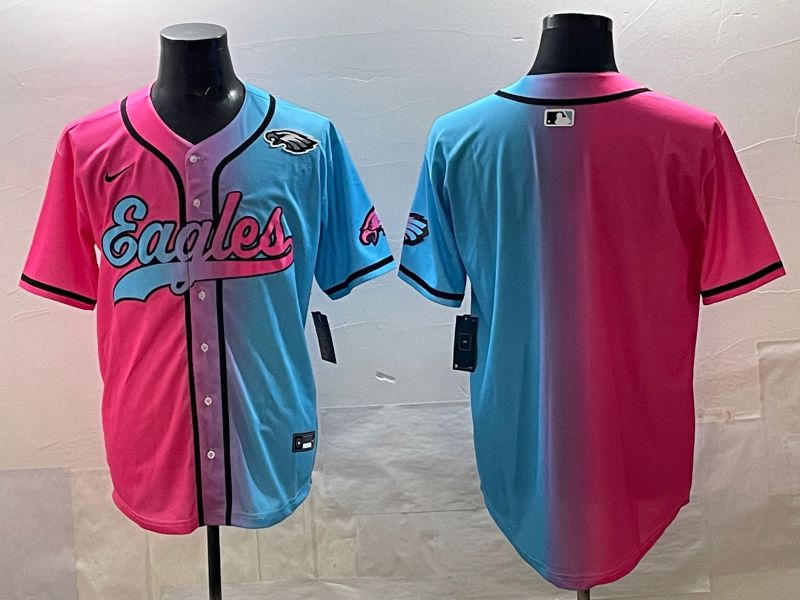 Men 2025 Philadelphia Eagles Blank Blue pink Nike Limited NFL Jersey style 09